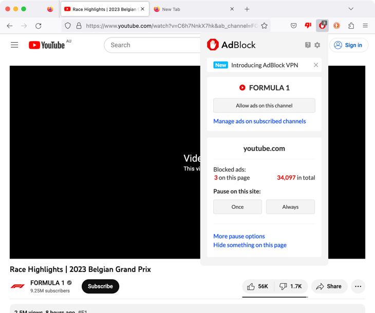 Отключение Adblock на YouTube в браузере Firefox