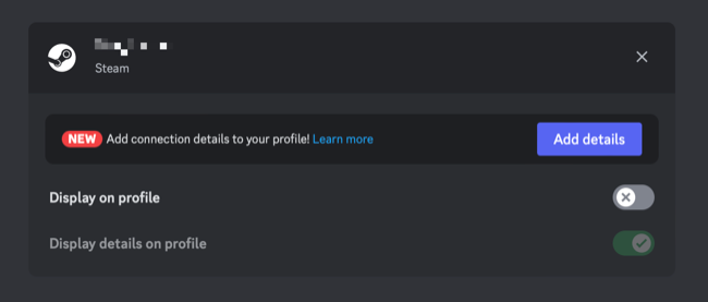 Показ настроек для отображения профиля Steam в аккаунте Discord