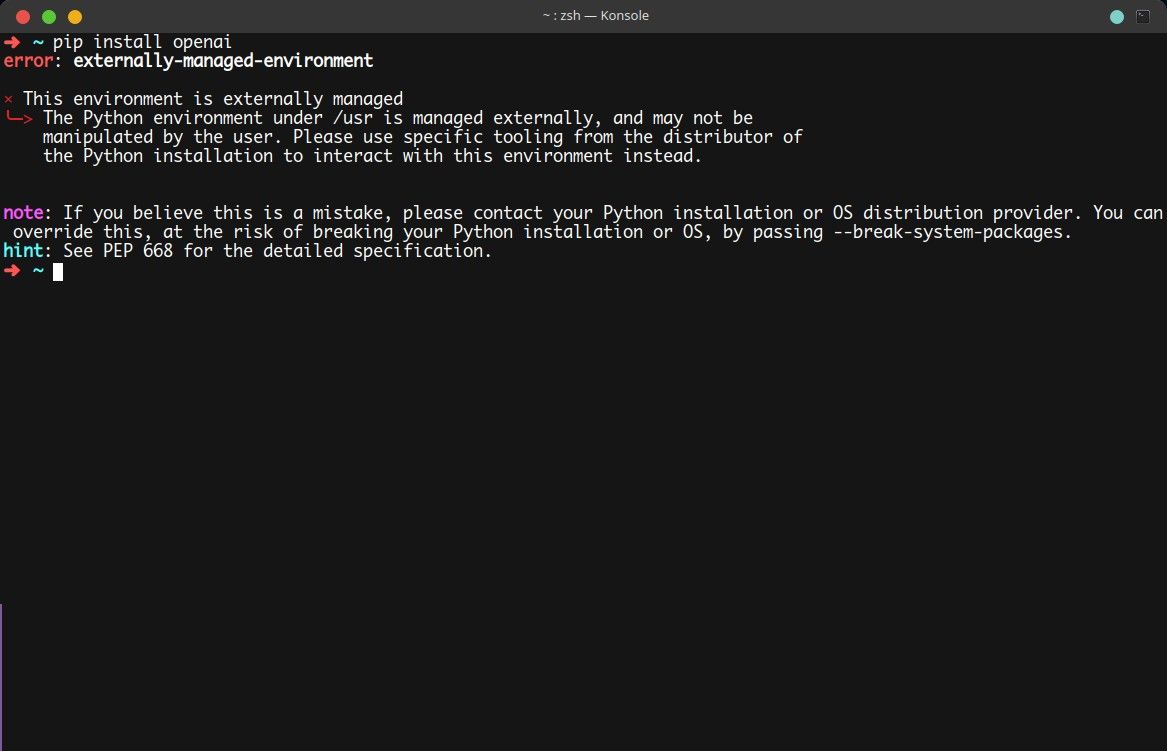 Исправить ошибку pip 'externally-managed-environment'