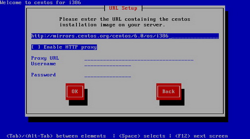 Поле ввода URL зеркала для сетевой установки CentOS