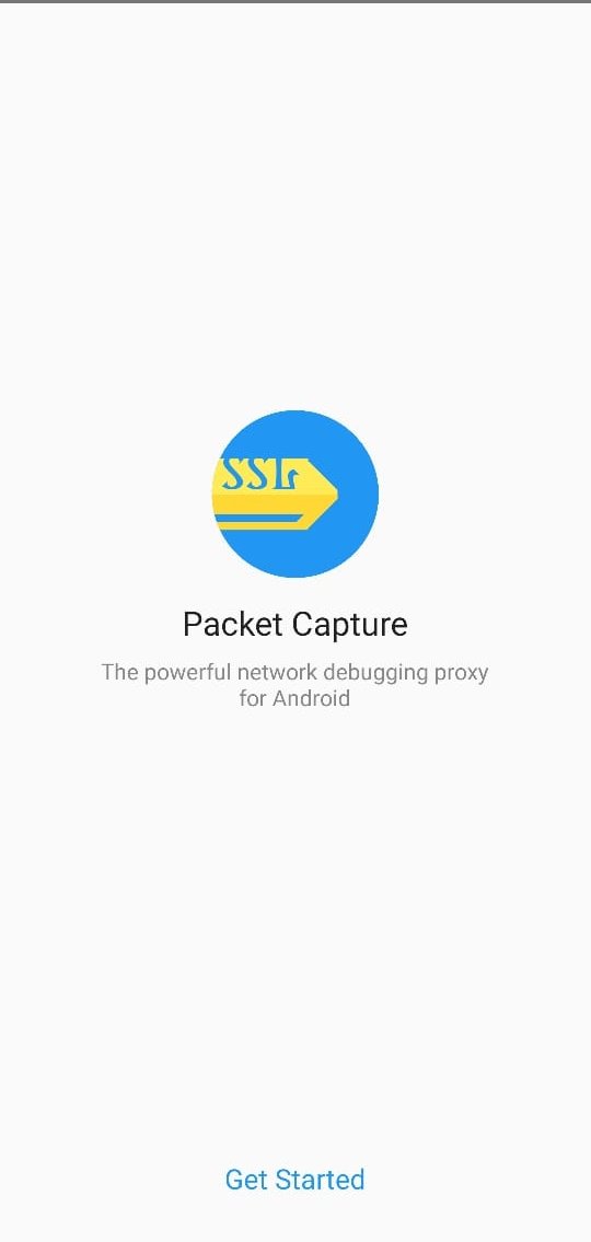 Главный экран Packet Capture — список приложений и кнопка запуска VPN