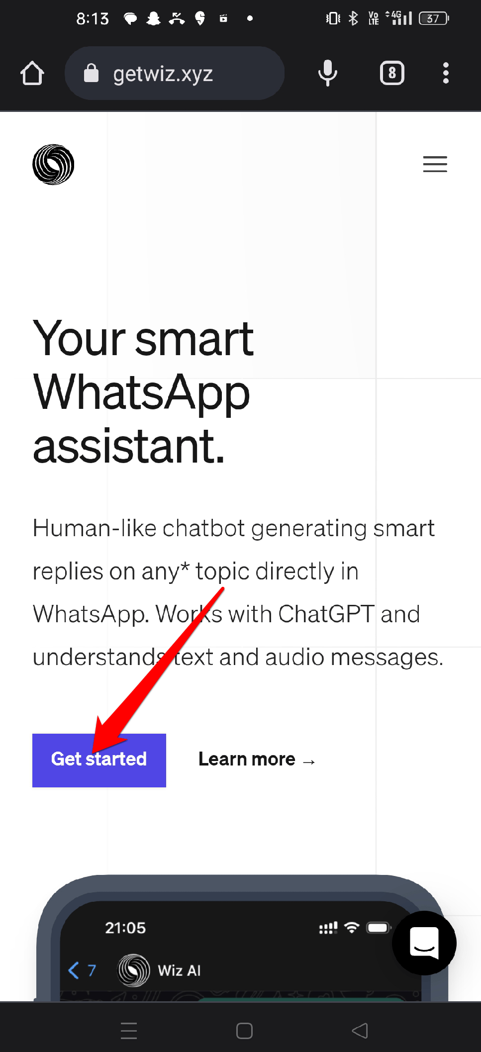 Нажмите кнопку «Get Started».