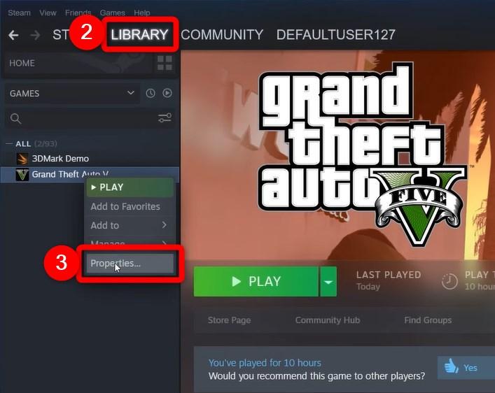 Окно библиотеки Steam — свойства игры