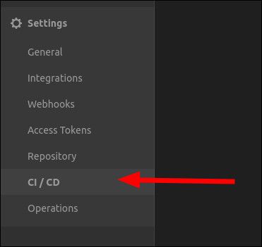 Скриншот ссылки Settings в боковой панели GitLab