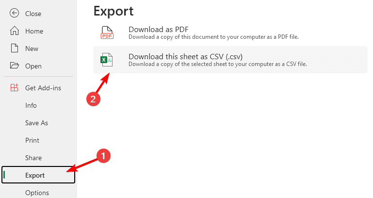 Экспорт в CSV из Excel Online