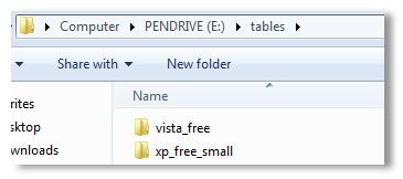 Пример структуры папки с таблицами Ophcrack на USB