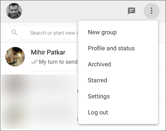 Меню веб-клиента WhatsApp с кнопкой выхода (Log Out)