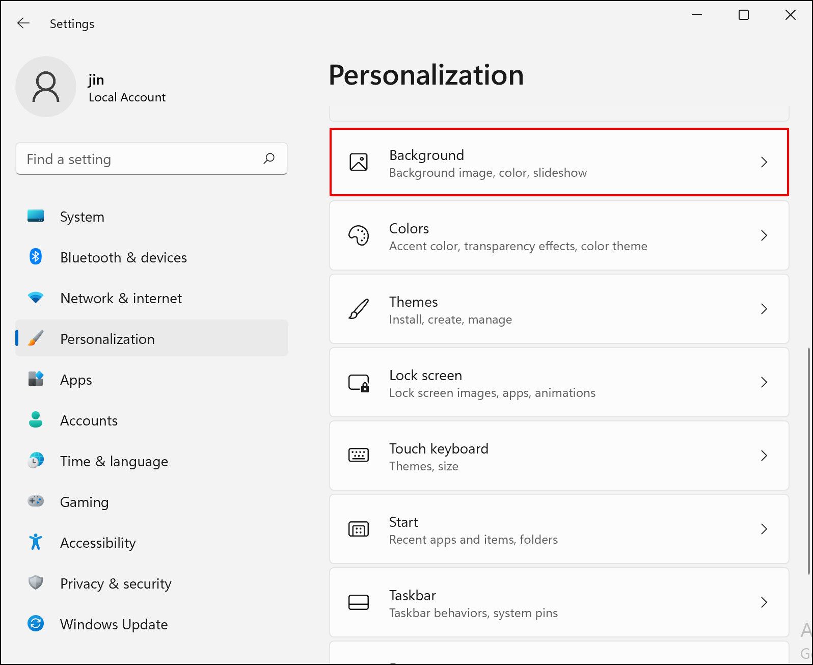 Параметры «Фон» в Windows 11