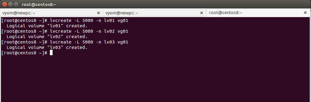 Создание логических томов lv01 lv02 lv03