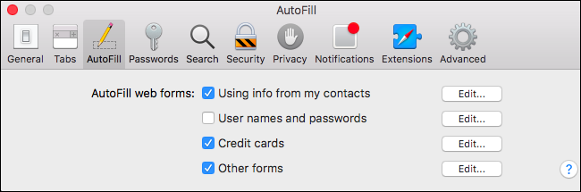 Скриншот: настройки автозаполнения паролей в Safari на Mac