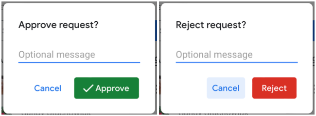 Кнопки «Утвердить» и «Отклонить» в интерфейсе