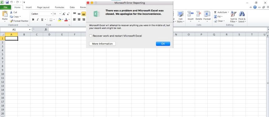Окно Microsoft Excel: программа не отвечает