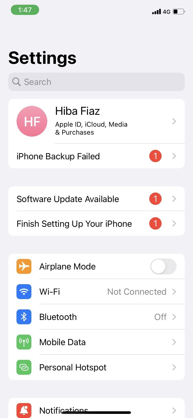 Экран Apple ID в Настройках
