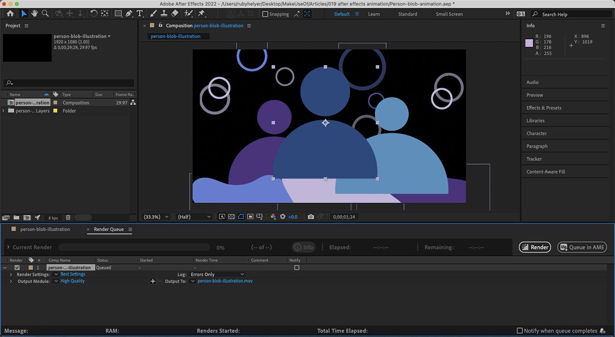 Окно рендеринга After Effects.