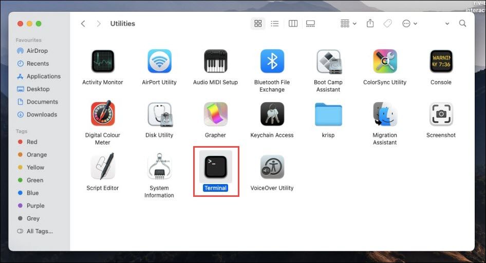 папка Utilities на macOS