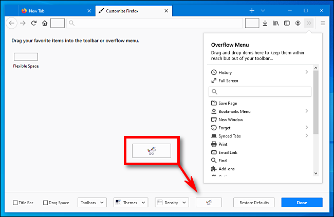 После удаления всех элементов, кроме Flexible Space, появится кнопка с иконкой единорога.