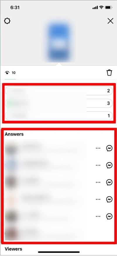 Просмотр статистики ответов на викторину и список участников