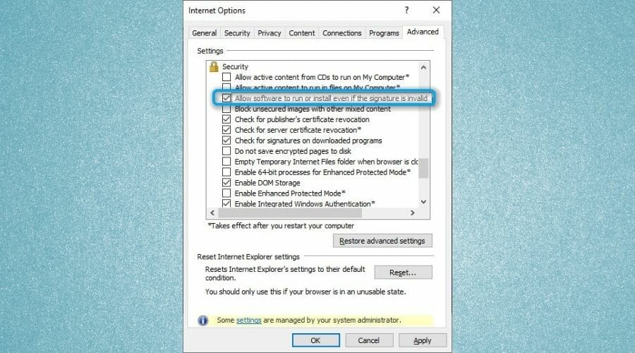 Настройки SSL и TLS в Internet Explorer