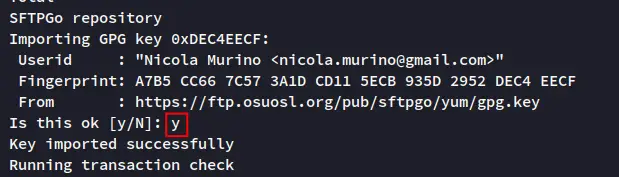 Подтверждение GPG-ключа репозитория sFTPGo