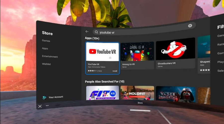 Приложение YouTube VR в магазине Oculus