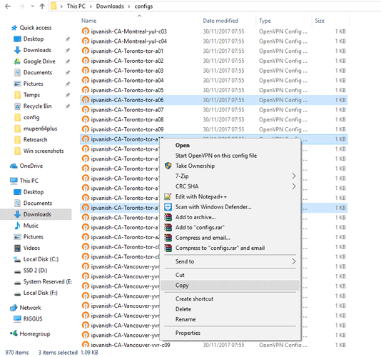 Список .ovpn конфигов в OpenVPN