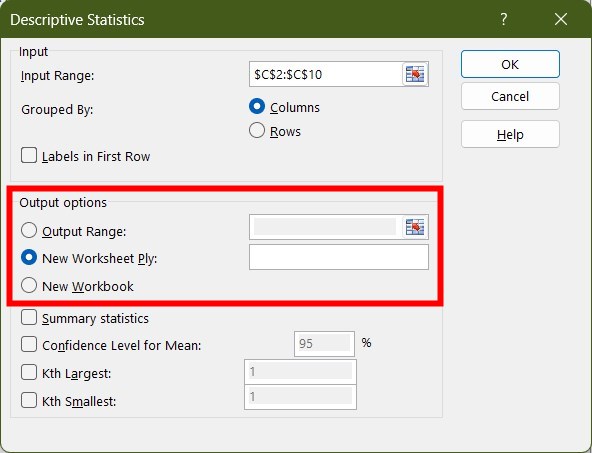 Параметры вывода: новый лист или книга