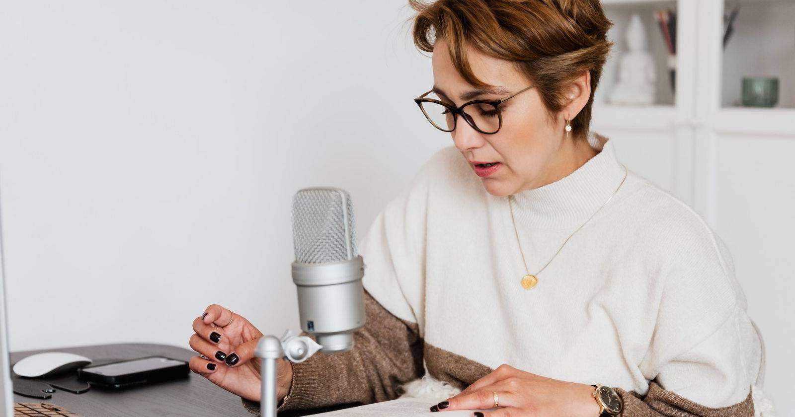 Woman narrating a book