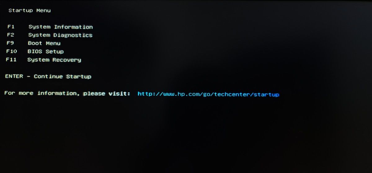 Стартовое меню с опциями запуска на HP