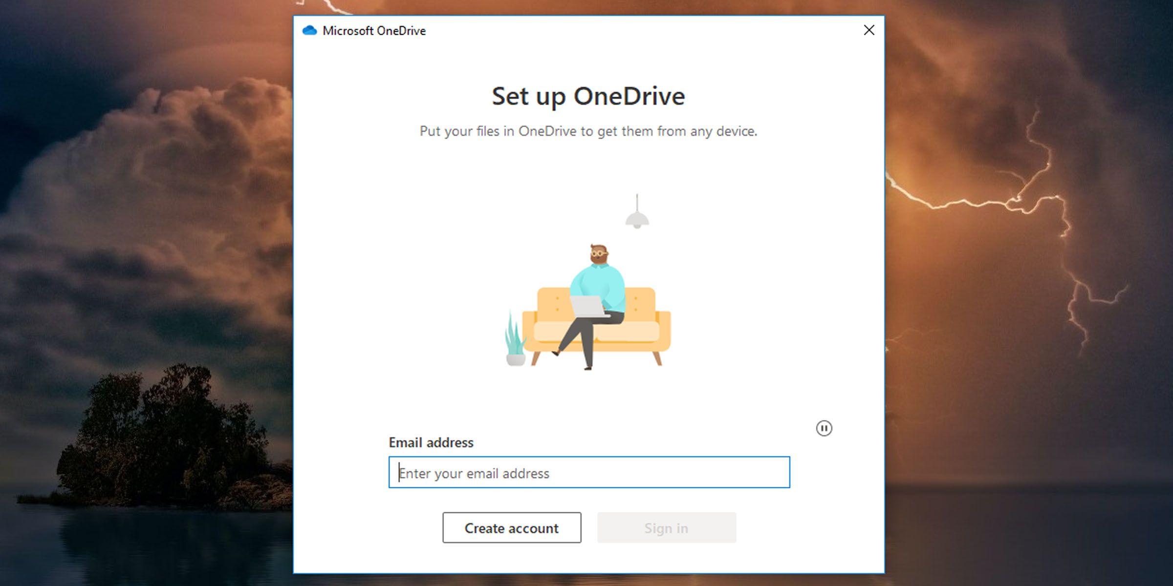 Введите адрес электронной почты для входа в OneDrive