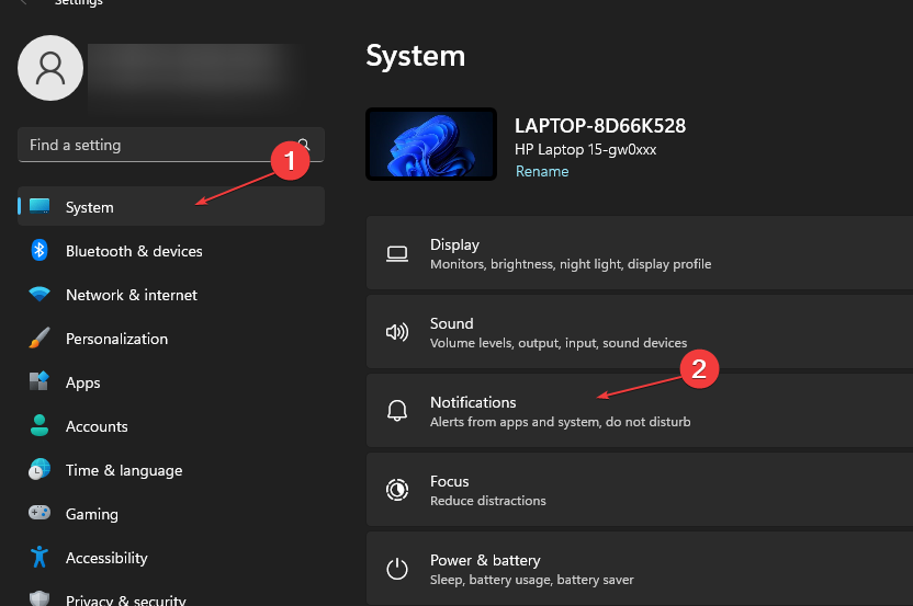Параметры уведомлений в системных настройках Windows
