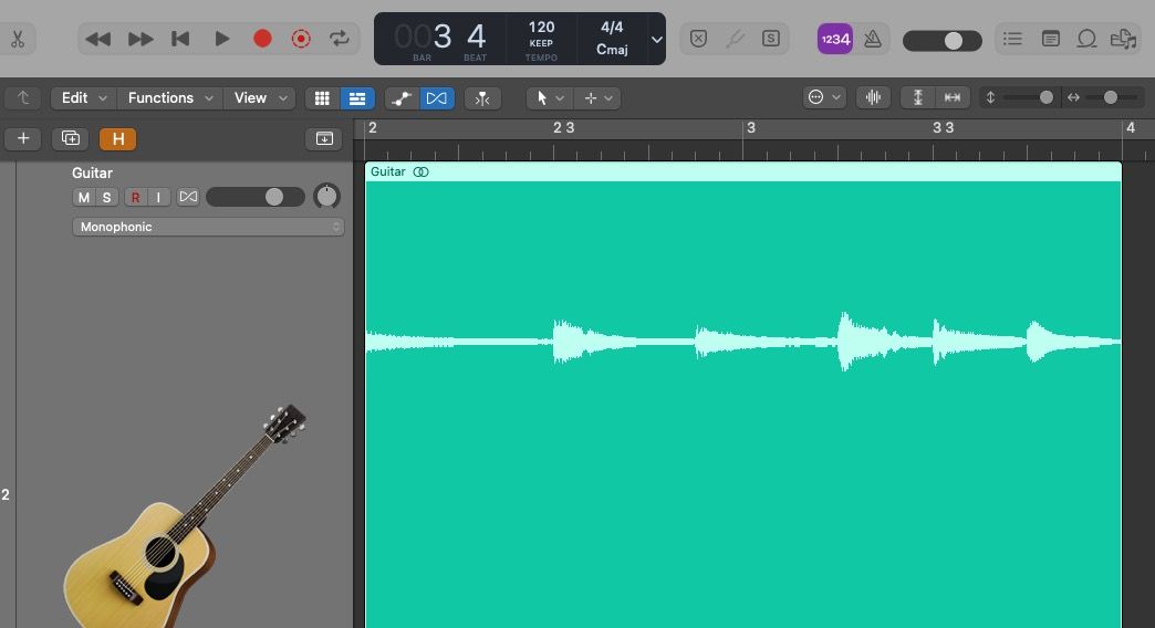 Режим Flex включён в Logic Pro X