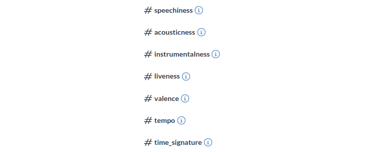 выбор столбцов набора данных Spotify (технические метрики и популярность)