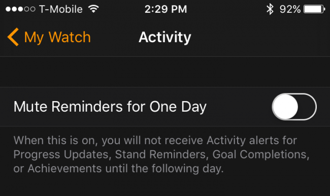 Опция приглушения напоминаний активности на один день