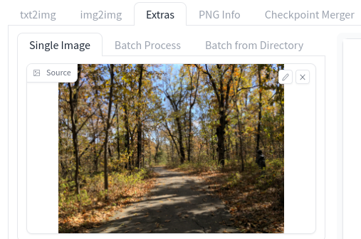 Фотография в поле загрузки вкладки Extras в Stable Diffusion WebUI.