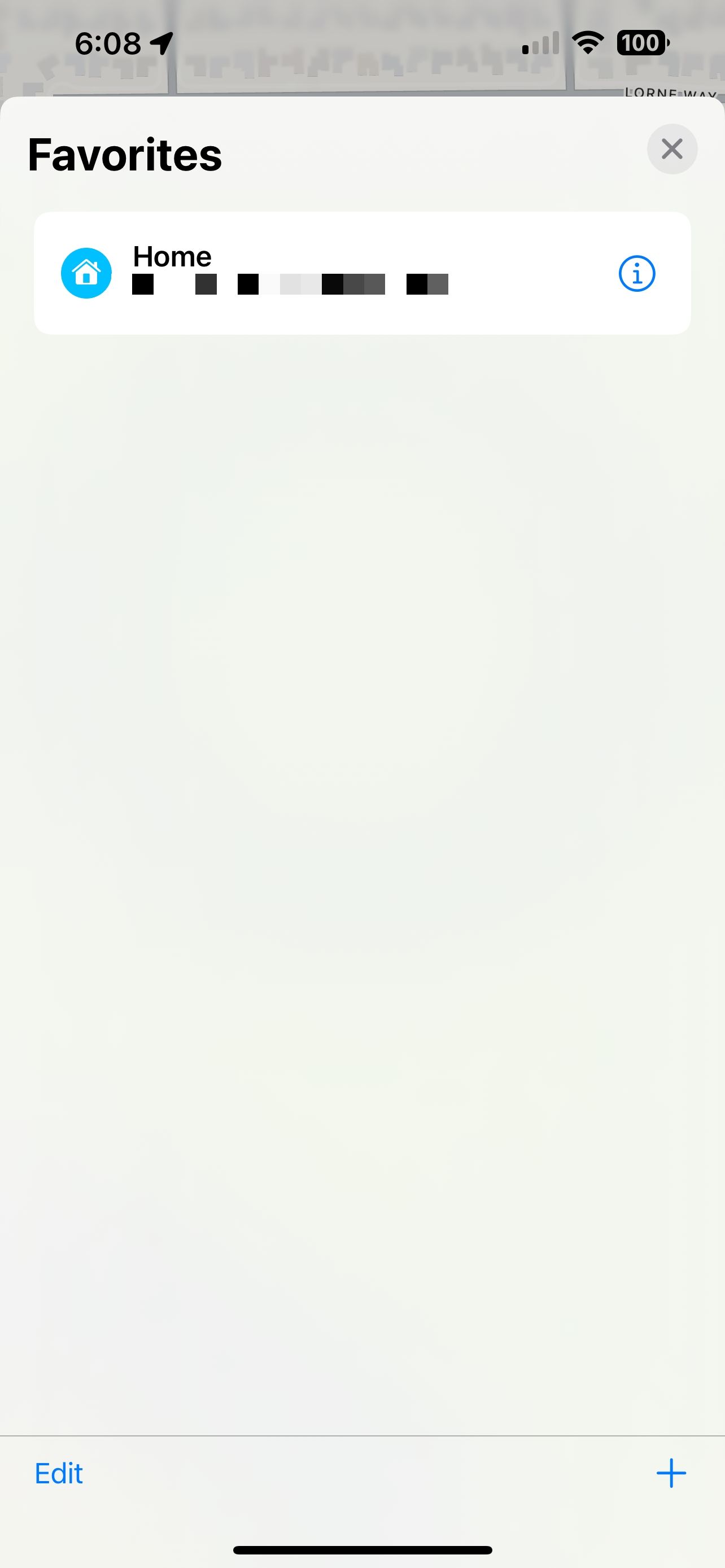 Экран «Карты» iOS с вкладкой Избранного