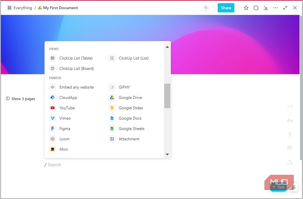 Опции встраивания контента