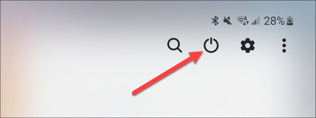 Нажмите значок питания в верхней части панели быстрых настроек