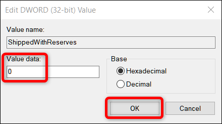 Установите значение Value Data в 0, затем нажмите OK