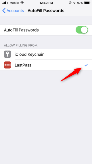 Список доступных менеджеров паролей с возможностью выбора