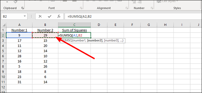 Добавление B2 в формулу