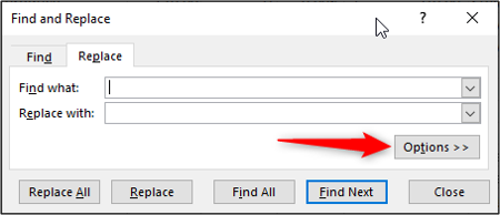 Параметры Найти и заменить