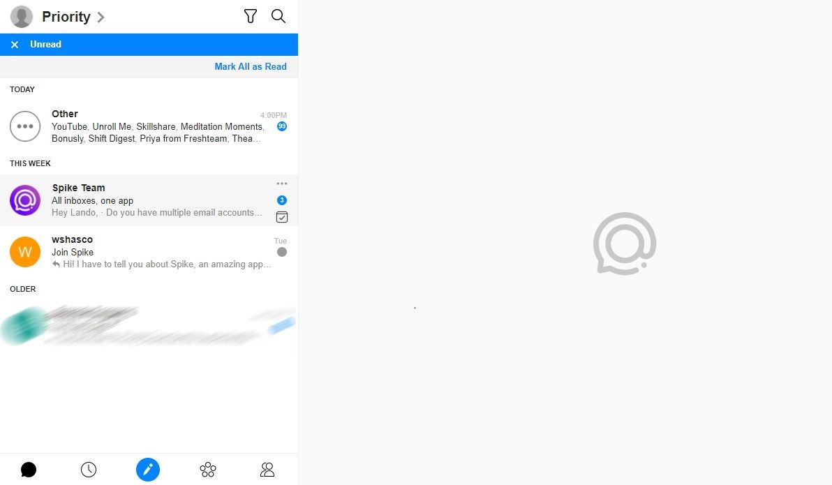 Скриншот Spike с интерфейсом приоритетного почтового ящика
