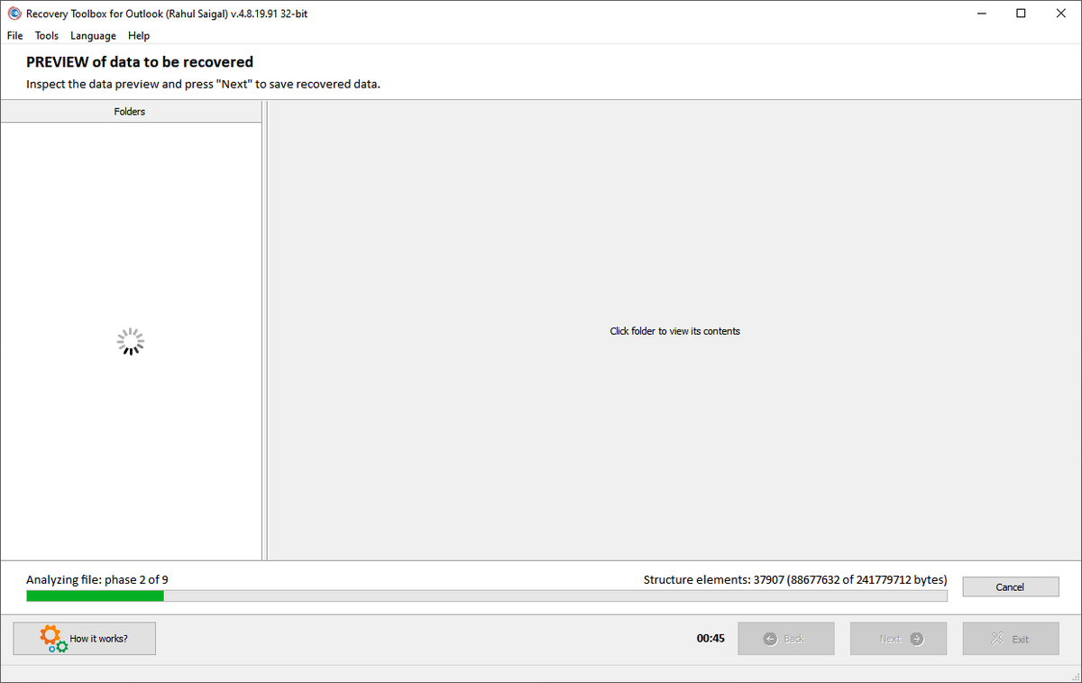 recovery toolbox scan process