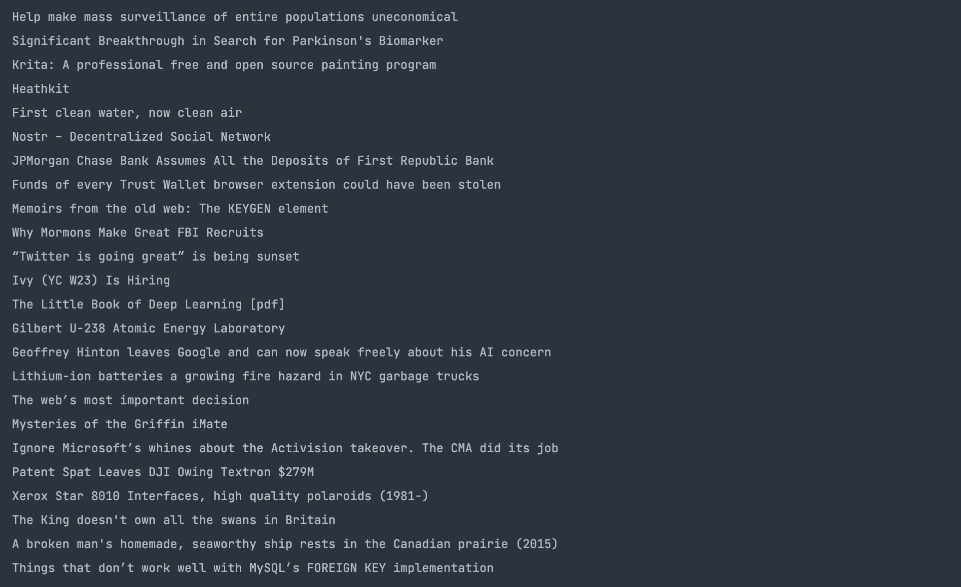 Результат извлечения заголовков со страницы
