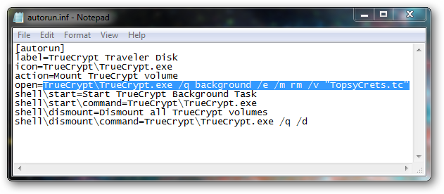 Пример содержимого autorun.inf и строки open=