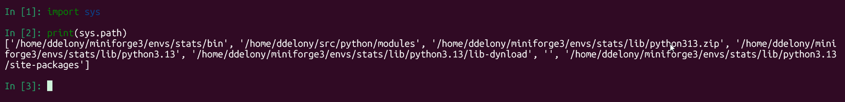Esame della lista sys.path in una sessione Python interattiva.