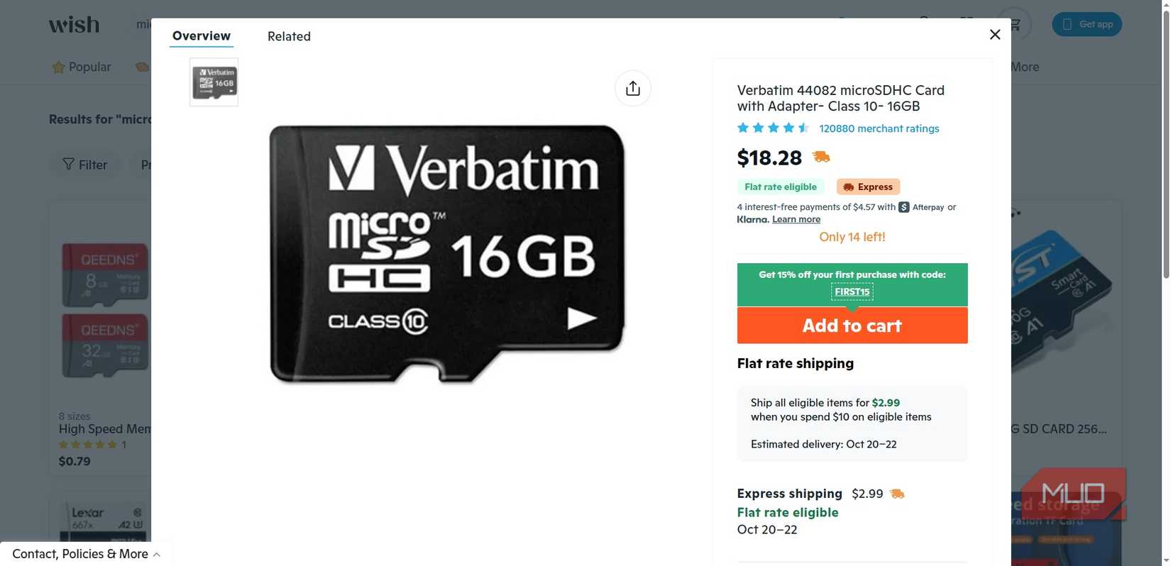cartão Verbatim com detalhes físicos que não correspondem ao produto oficial.