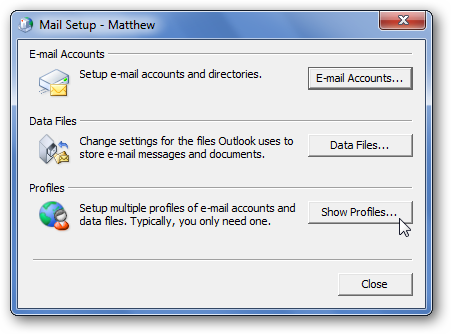 Окно Mail — Показать профили