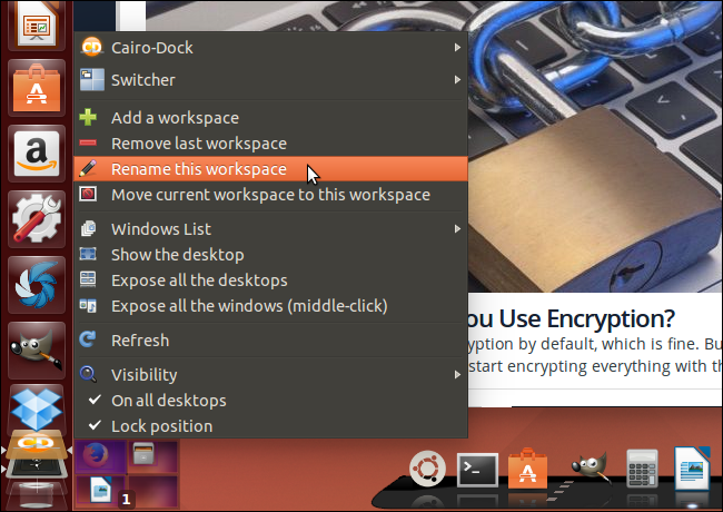 Выбор Rename this workspace для переименования рабочего пространства