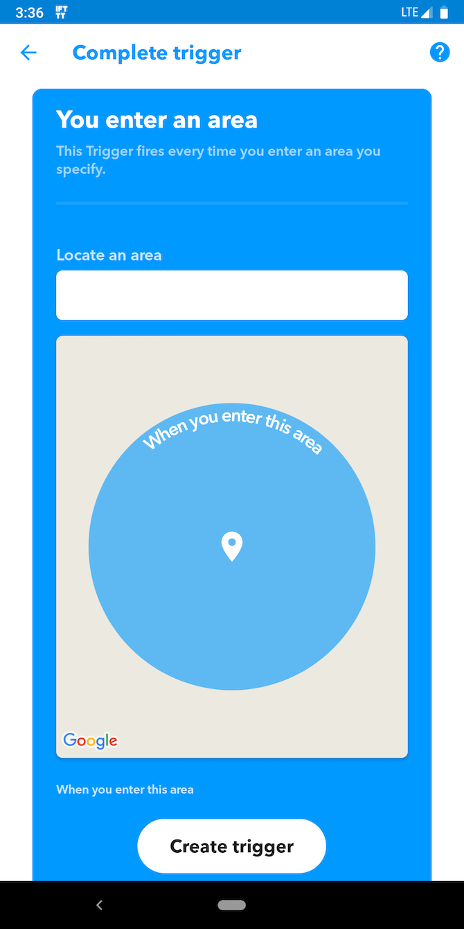 Create new IFTTT trigger Android
